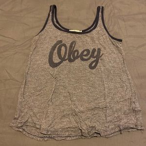 Super soft obey tank navy and grey stripes